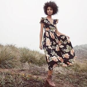 Christy Dawn | Autumn Floral Wrap Midi Dress in Night Peony Size Small